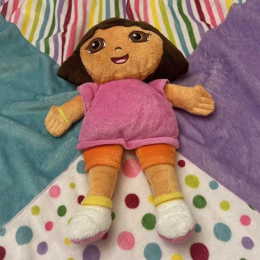 Dora the Explorer Plush 3D Doll Lovey Security Blanket Pink Purple Stripes Dots